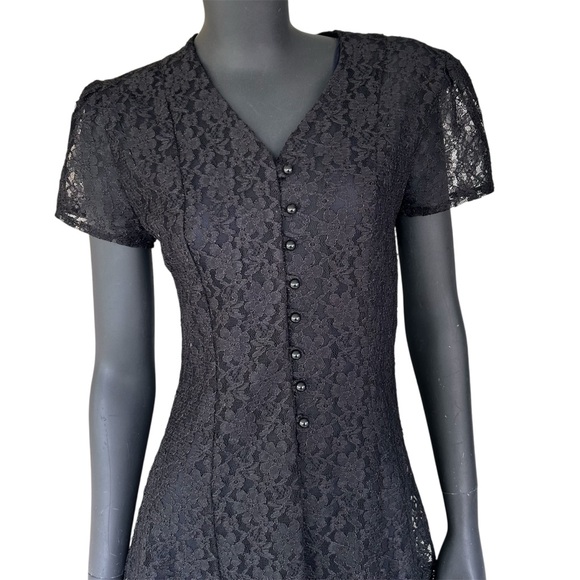 Vintage Dresses & Skirts - Vintage Lace Fit & Flare Dress Button-Down Dark Romantic Goth Witchcore Corset